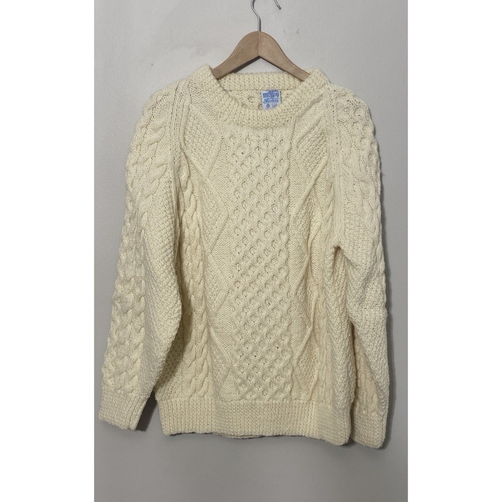 Vintage Handknit Wool Sweater Cable Knit Irish Fisherman Heavyweight Size M/L